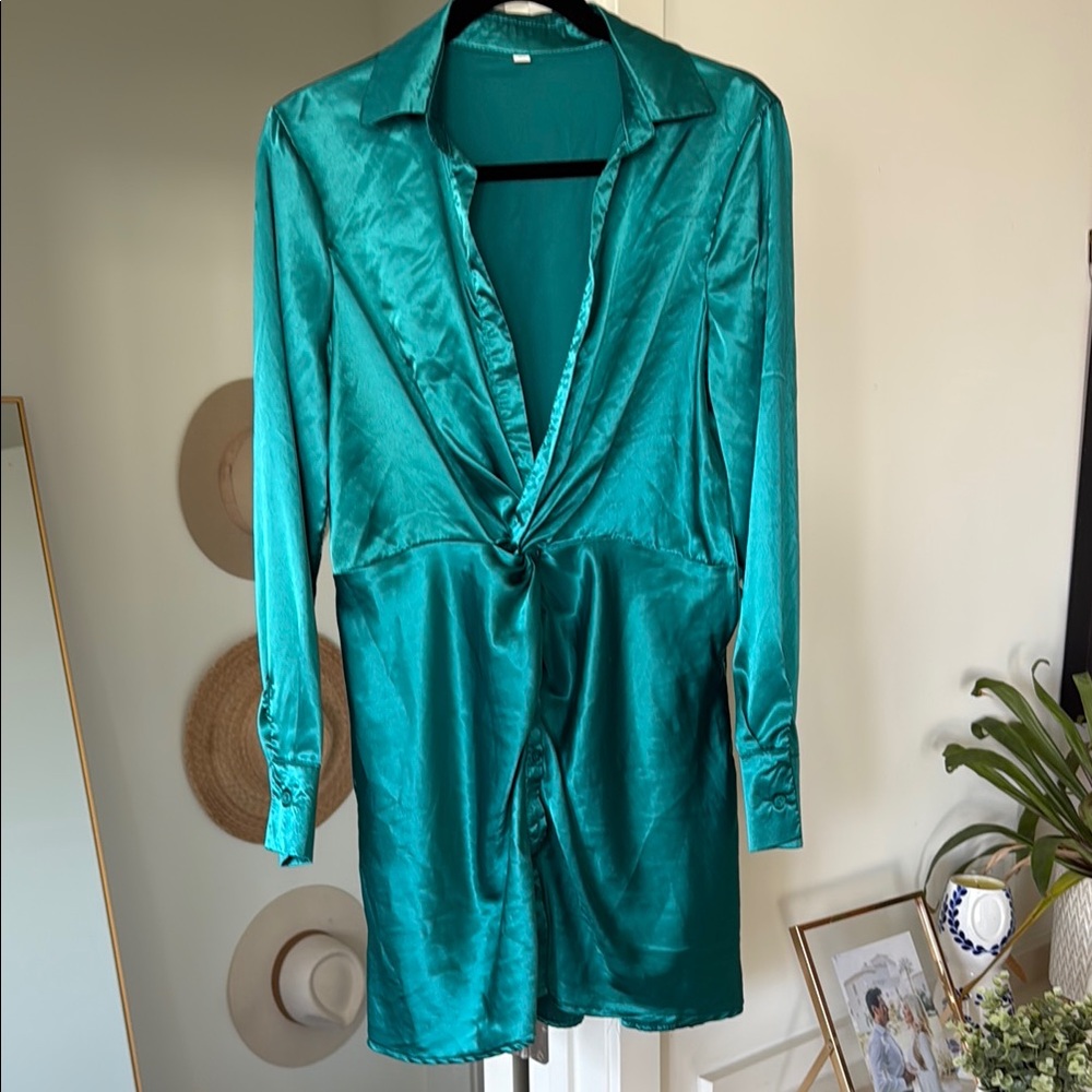 New Emerald Green Satin Dress